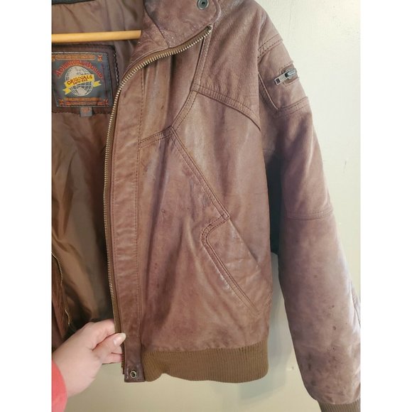 Vintage Burk's Bay Distressed Brown Leather Jacket, Size XL, RN 76727 - Picture 5 of 12